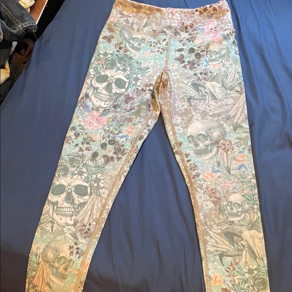 Evolution and Creation Kids Leggings with Skull and Floral Design